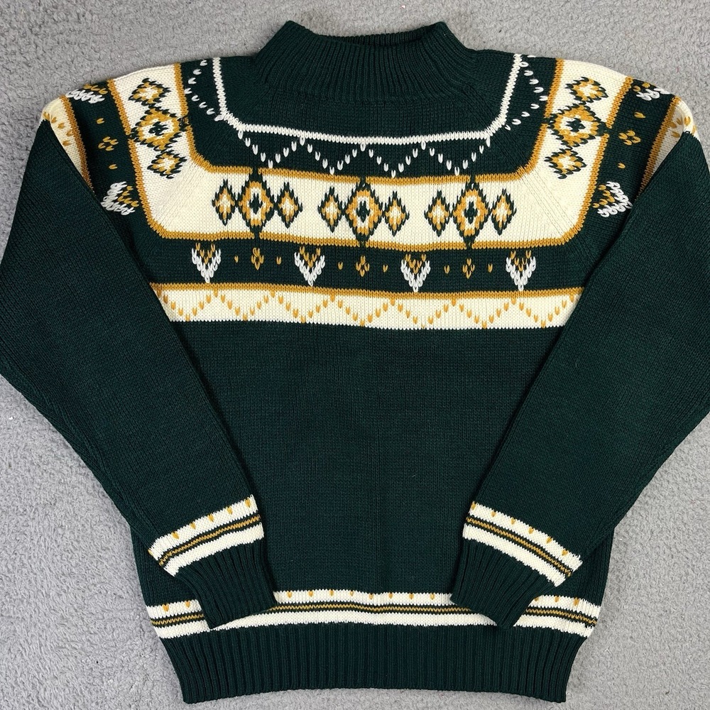 Vintage JCPenney Sweater Mens Medium Green Nordic Fair Isle Ski Pullover‎ 70s